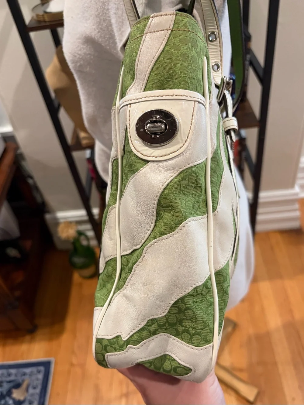 Coach Green and White Zebra Print Tote - 2555